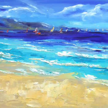 Painting titled "Beach" by Regina Ishina, Original Artwork, Oil