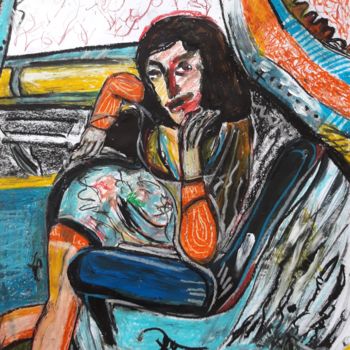 Zeichnungen mit dem Titel "Amy in the car" von Regina Kehrer, Original-Kunstwerk, Pastell
