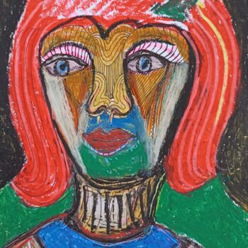 Malerei mit dem Titel "Woman with red hair" von Regina Kehrer, Original-Kunstwerk, Pastell
