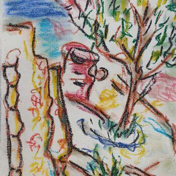 Malerei mit dem Titel "Der Mann im Garten" von Regina Kehrer, Original-Kunstwerk, Pastell