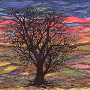 Drawing titled "Abstract Sunset" by Regina Valluzzi, Original Artwork, Ink