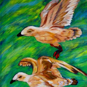 Painting titled "O voo das gaivotas" by Regina Affonso, Original Artwork