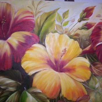 Painting titled "hibiscos" by Regina Schwingel, Original Artwork