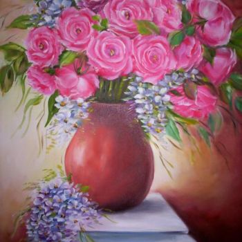 Painting titled "rosas 55" by Regina Schwingel, Original Artwork