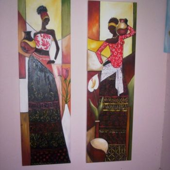 Painting titled "africanas 1 e 2" by Regina Schwingel, Original Artwork, Oil