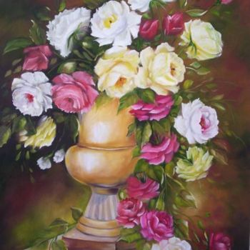 Painting titled "ROSAS COLORIDAS VI" by Regina Schwingel, Original Artwork