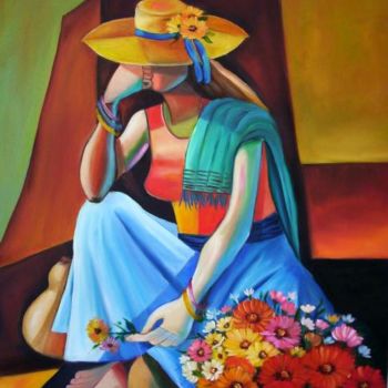 Pintura intitulada "florista 2" por Regina Schwingel, Obras de arte originais, Óleo Montado em Armação em madeira
