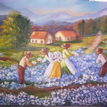 Painting titled "Colheita de flores…" by Regina Schwingel, Original Artwork
