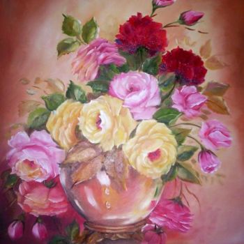 Painting titled "ROSAS COLORIDAS" by Regina Schwingel, Original Artwork, Oil