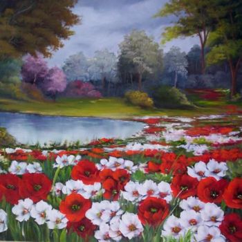 Pintura intitulada "CAMPO DE FLORES XXII" por Regina Schwingel, Obras de arte originais