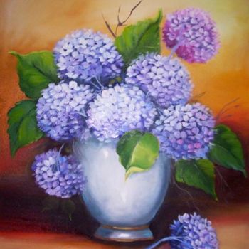 Pintura intitulada "VASO DE HORTENSIAS" por Regina Schwingel, Obras de arte originais