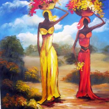 Картина под названием "AFRICANAS FLORISTAS" - Regina Schwingel, Подлинное произведение искусства
