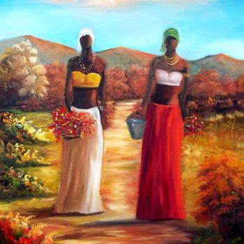 Malarstwo zatytułowany „AFRICANAS FLORISTAS…” autorstwa Regina Schwingel, Oryginalna praca