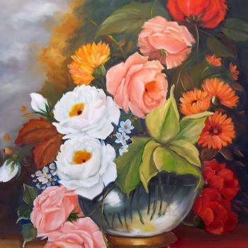 Painting titled "floral-346-ost-50x7…" by Regina Schwingel, Original Artwork