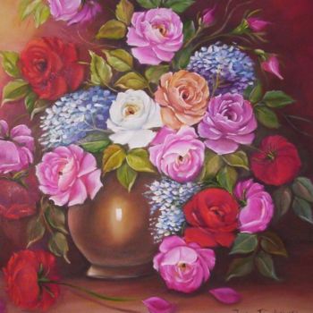 Pittura intitolato "vaso de flores colo…" da Regina Schwingel, Opera d'arte originale