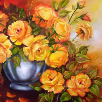 绘画 标题为“vaso de rosas amare…” 由Regina Schwingel, 原创艺术品