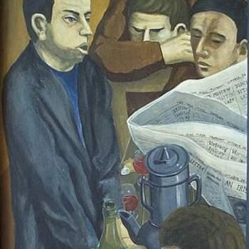 Картина под названием "Groupe avec Journal." - Reginald Gray, Подлинное произведение искусства