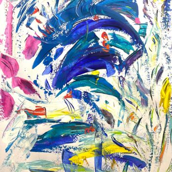 Картина под названием "Danse en bleu sous…" - Regine Blot, Подлинное произведение искусства, Акрил Установлен на Деревянная…