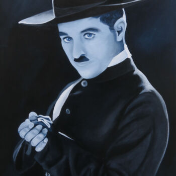 Painting titled "CHARLIE CHAPLIN (Th…" by Régine Guthmann, Original Artwork, Acrylic Mounted on Wood Stretcher frame