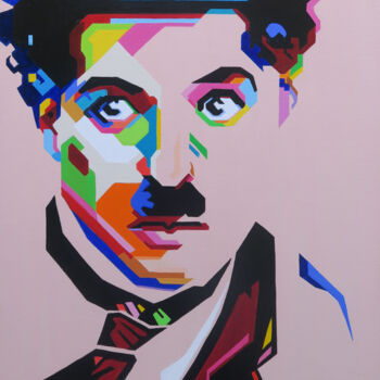 Painting titled "CHARLIE CHAPLIN (Gr…" by Régine Guthmann, Original Artwork, Acrylic Mounted on Wood Stretcher frame