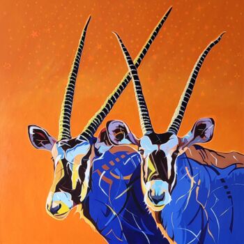 Peinture intitulée "LES ORYX BLEUS" par Régine Guthmann, Œuvre d'art originale, Acrylique