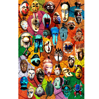 Digitale Kunst getiteld "Stammesmasken" door Regine Jonas, Origineel Kunstwerk, 2D Digital Work