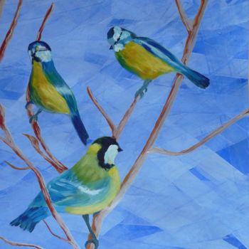 Painting titled "oiseaux du jardin" by Régine Ledanois, Original Artwork, Acrylic