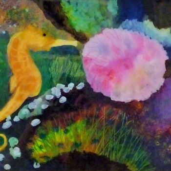 Peinture intitulée "jardin sous la mer" par Régine Ledanois, Œuvre d'art originale, Acrylique