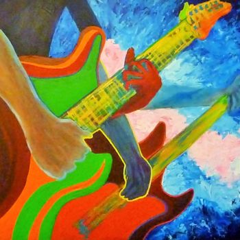 Peinture intitulée "guitares" par Régine Ledanois, Œuvre d'art originale, Acrylique
