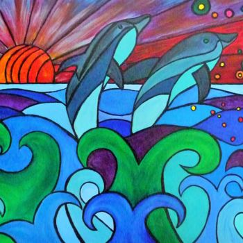 Pintura intitulada "vagues" por Régine Ledanois, Obras de arte originais, Acrílico