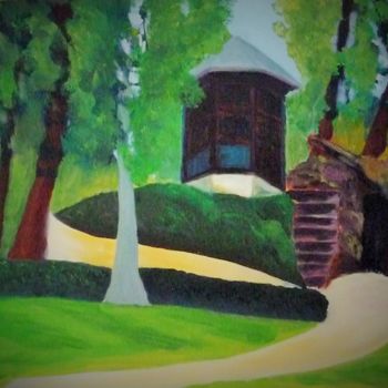 Peinture intitulée "le kiosque du Parc…" par Régine Ledanois, Œuvre d'art originale, Huile