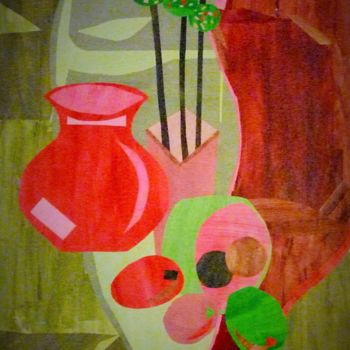 Malerei mit dem Titel "pots et bouquet" von Régine Ledanois, Original-Kunstwerk, Acryl