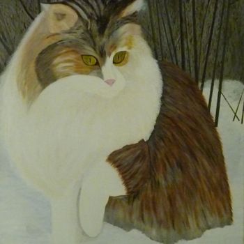 Pittura intitolato "chat des neiges" da Régine Ledanois, Opera d'arte originale, Acrilico