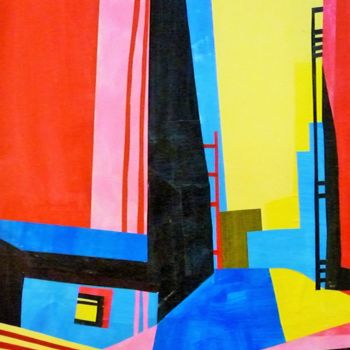 Painting titled "city" by Régine Ledanois, Original Artwork, Acrylic