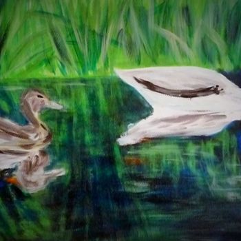 Painting titled "2 canards" by Régine Ledanois, Original Artwork, Acrylic