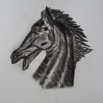 Dibujo titulada "tête de cheval" por Régine Ledanois, Obra de arte original, Otro