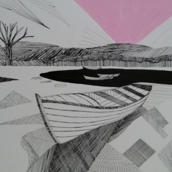 Dessin intitulée "la barque" par Régine Ledanois, Œuvre d'art originale