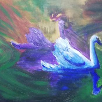 Malarstwo zatytułowany „swans” autorstwa Régine Ledanois, Oryginalna praca, Akryl
