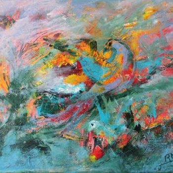 Painting titled "les oiseaux bariolés" by Navema, Original Artwork, Acrylic Mounted on Wood Stretcher frame