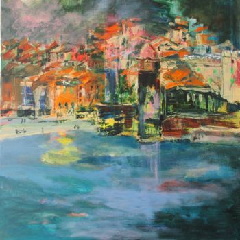 Painting titled "Soirée à Collioure" by Navema, Original Artwork, Acrylic Mounted on Wood Stretcher frame