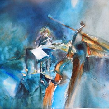 Peinture intitulée "Scène de jazz IV" par Navema, Œuvre d'art originale, Aquarelle