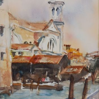 Painting titled "Venise II" by Navema, Original Artwork, Watercolor