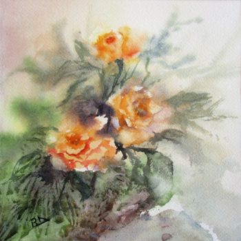 Картина под названием "Roses jaunes" - Navema, Подлинное произведение искусства, Акварель