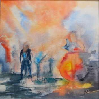 Pintura intitulada "La scène" por Navema, Obras de arte originais, Aquarela