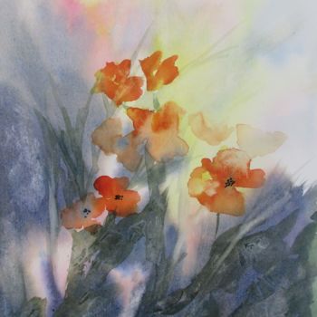 Pintura intitulada "Fleurs en lumière" por Navema, Obras de arte originais, Aquarela