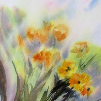 Pintura intitulada "quelques fleurs sau…" por Navema, Obras de arte originais, Aquarela