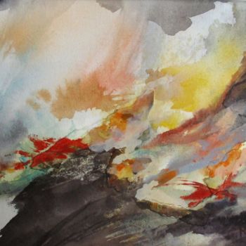 Painting titled "Les volcans" by Navema, Original Artwork, Watercolor