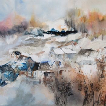 Painting titled "1 ère neige" by Navema, Original Artwork, Watercolor