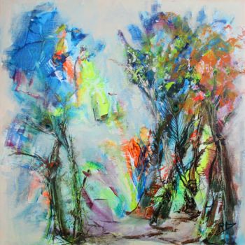 제목이 "La forêt enchantée"인 미술작품 Navema로, 원작, 아크릴 나무 들것 프레임에 장착됨