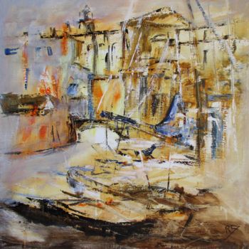 Painting titled "Port de Martigues" by Navema, Original Artwork, Acrylic Mounted on Wood Stretcher frame